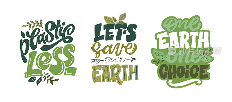 手绘文字“地球日快乐”。矢量字体的明信片横幅模板。生态友好的生态理念。世界环境背景
