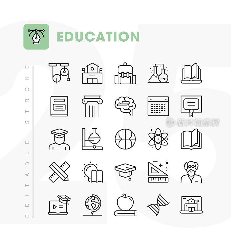 教育线图标设置。可编辑的中风。像素完美。