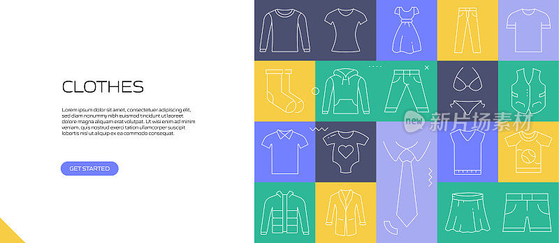 服装网页横幅与线性图标，新潮的线性风格矢量
