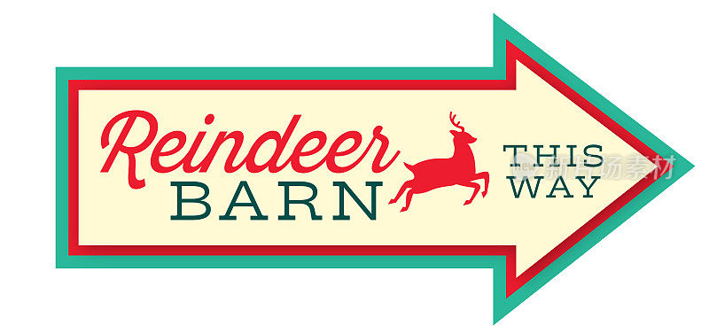 驯鹿谷仓标签的方向标志设计与圣诞节和节日的白色背景
