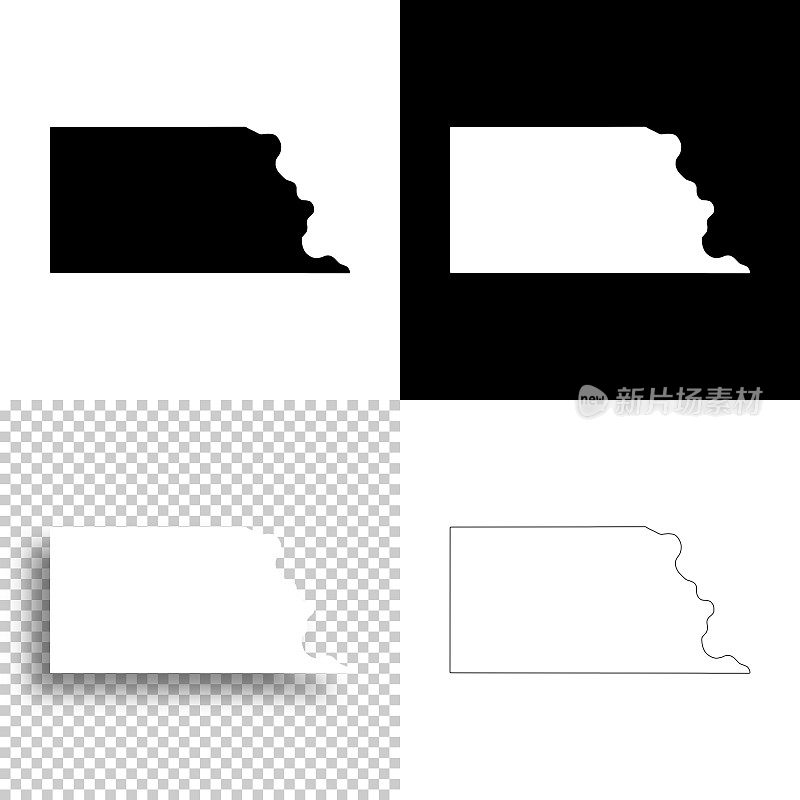 内布拉斯加州理查森县。设计地图。空白，白色和黑色背景