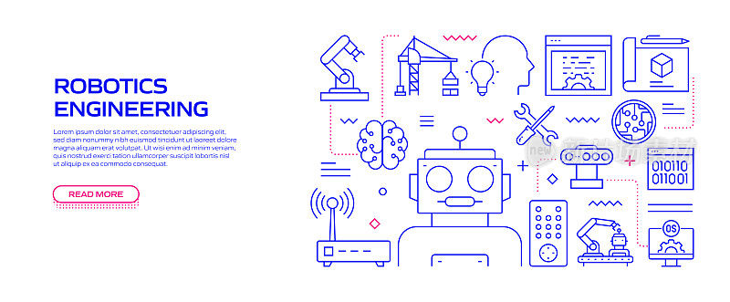 机器人工程相关线风格横幅设计的网页，标题，小册子，年度报告和书籍封面