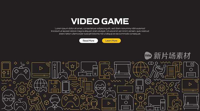 视频游戏相关的线路风格横幅设计的网页，标题，小册子，年度报告和书籍封面