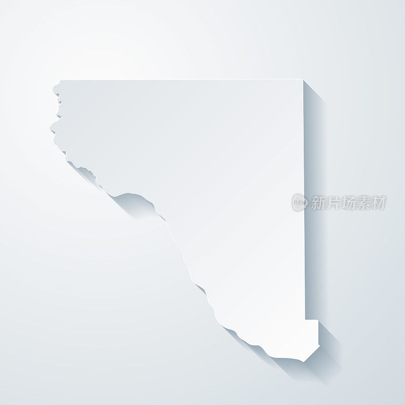 德克萨斯州埃尔帕索县。地图与剪纸效果的空白背景