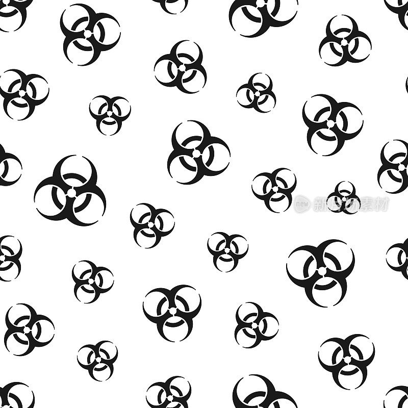 生物危害标志。无缝模式。白色背景的图标