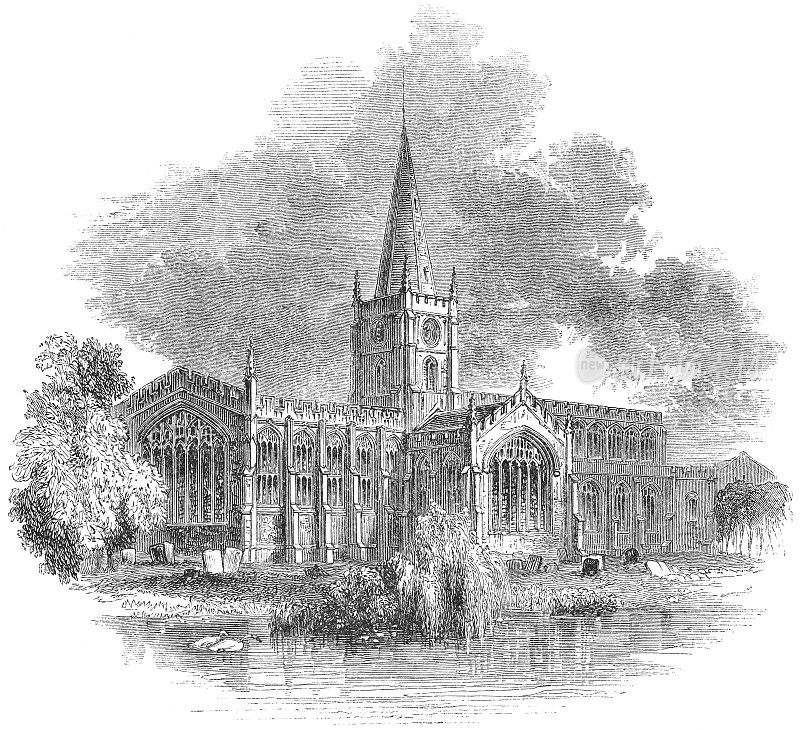 17世纪英国埃文河畔斯特拉特福的莎士比亚教堂