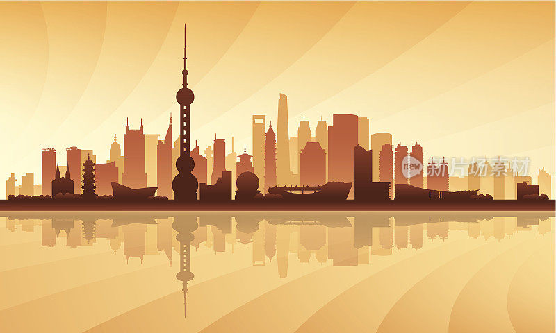 上海城市天际线剪影背景