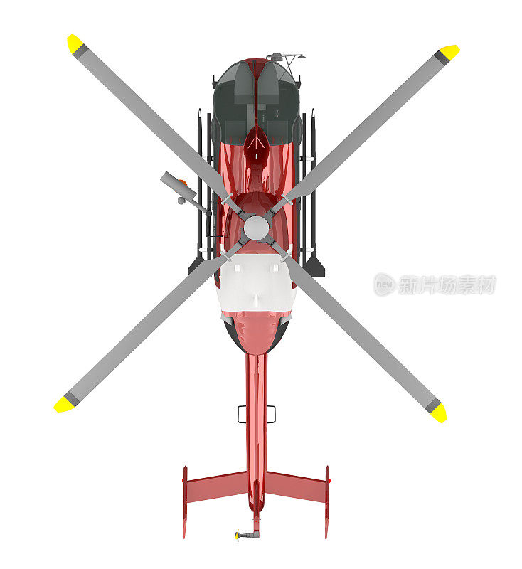 救援直升机俯视图孤立的白色3d渲染