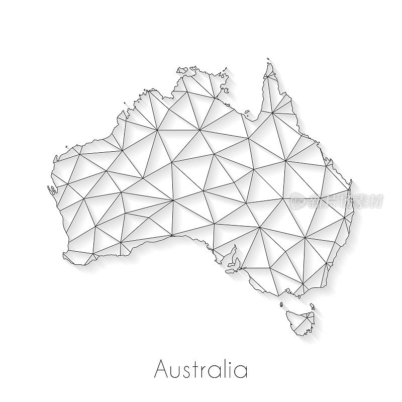 澳大利亚地图连接-网络网格上的白色背景