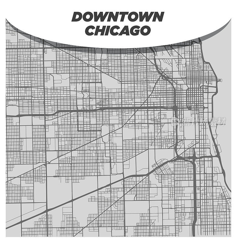 芝加哥市中心街道和社区的基础和创意城市地图
