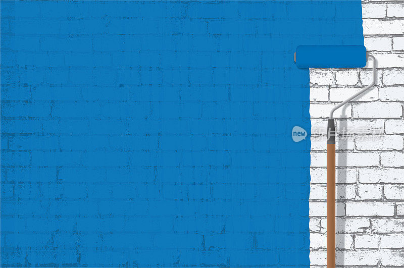 粉刷蓝色垃圾砖墙复制空间背景
