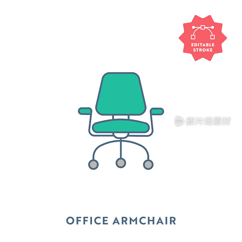 办公室扶手椅平面图标与可编辑的描边和像素完美。