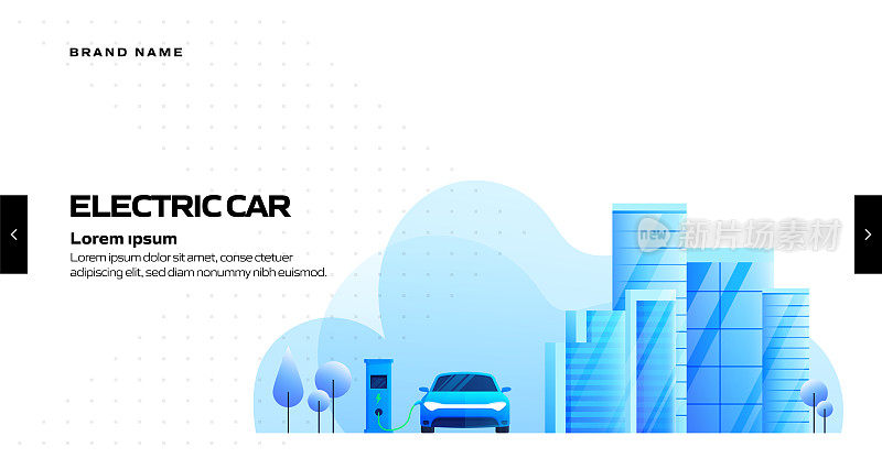 电动汽车概念矢量插图网站横幅，广告和营销材料，在线广告，业务演示等。