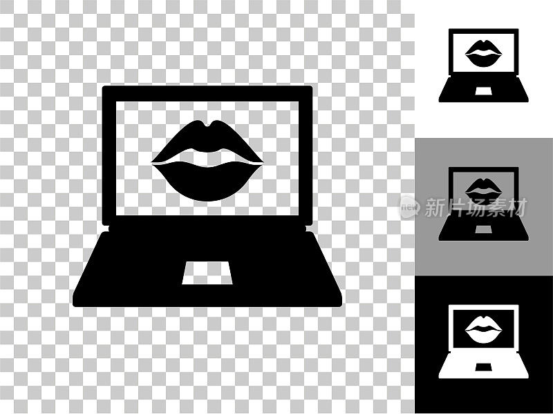 笔记本电脑屏幕和嘴唇图标上的棋盘透明背景