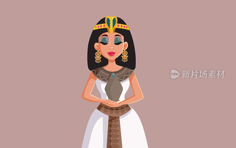 埃及女王克利奥帕特拉持有Asp篮子矢量插图