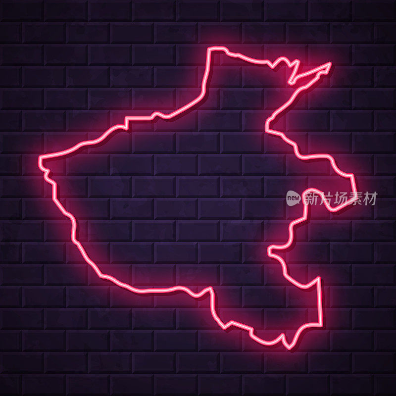 河南地图-砖墙背景上闪烁的霓虹灯