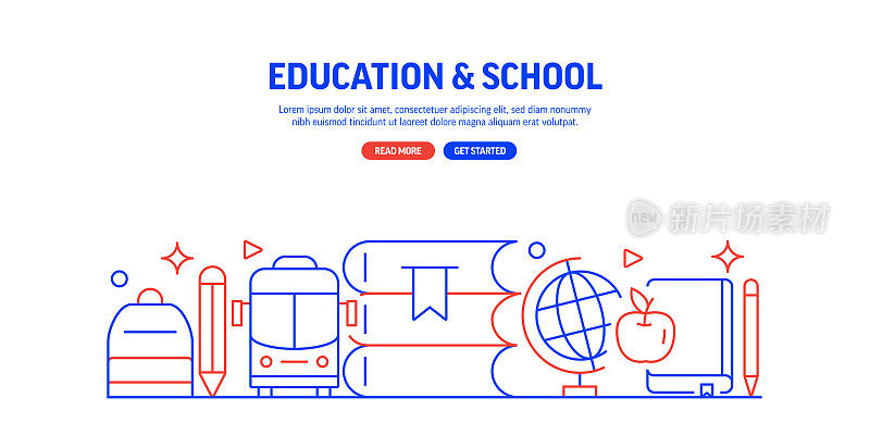 教育与学校相关的网页横幅线条风格。现代线性设计矢量插图的网站横幅，网站标题等。