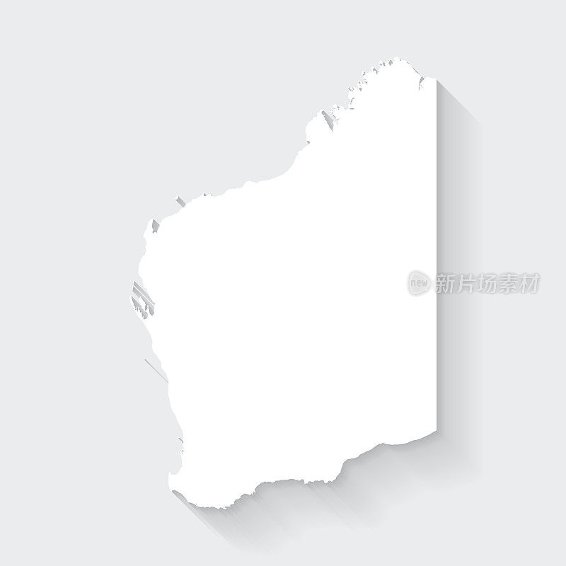 西澳大利亚地图与空白背景上的长阴影-平面设计