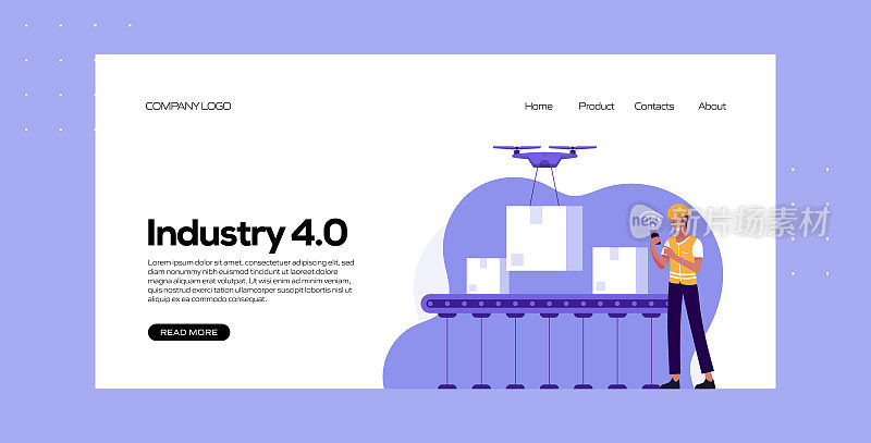 工业4.0概念矢量插图登陆页面模板，网站横幅，广告和营销材料，在线广告，业务演示等。