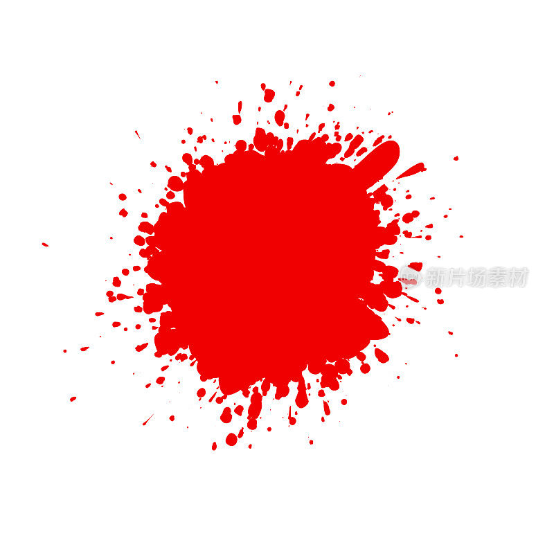 红墨飞溅在白色背景上是由单个粒子形成的。