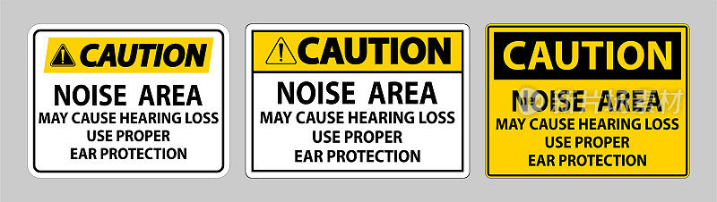 警告标志噪音区域可能导致听力损失使用适当的耳保护