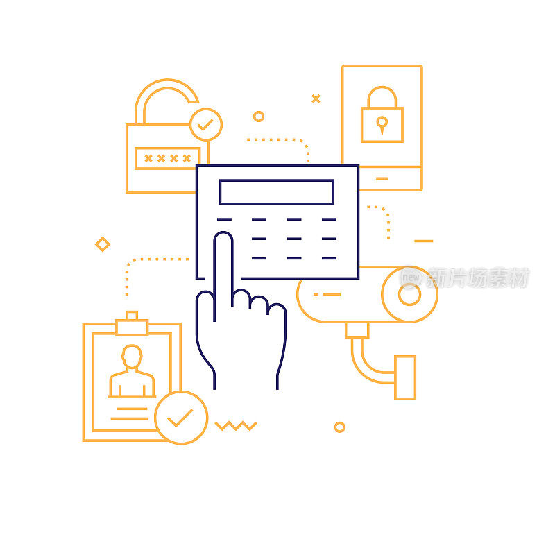 网络安全，数据安全相关线路图标。矢量轮廓符号说明。