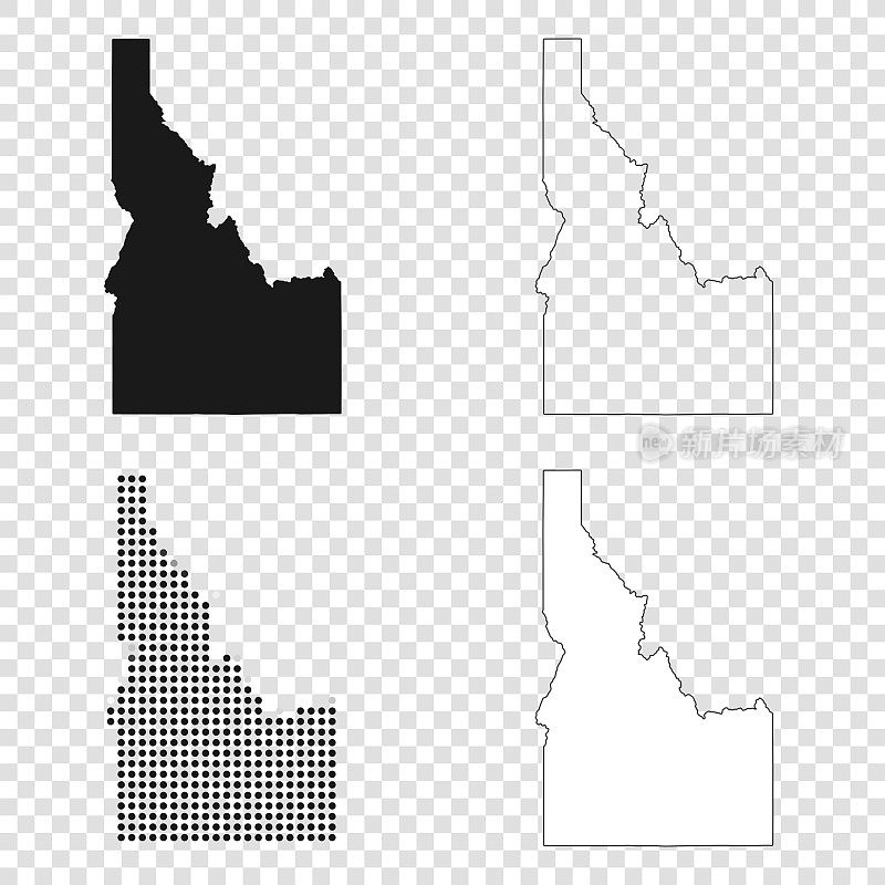 爱达荷州地图设计-黑色，轮廓，马赛克和白色