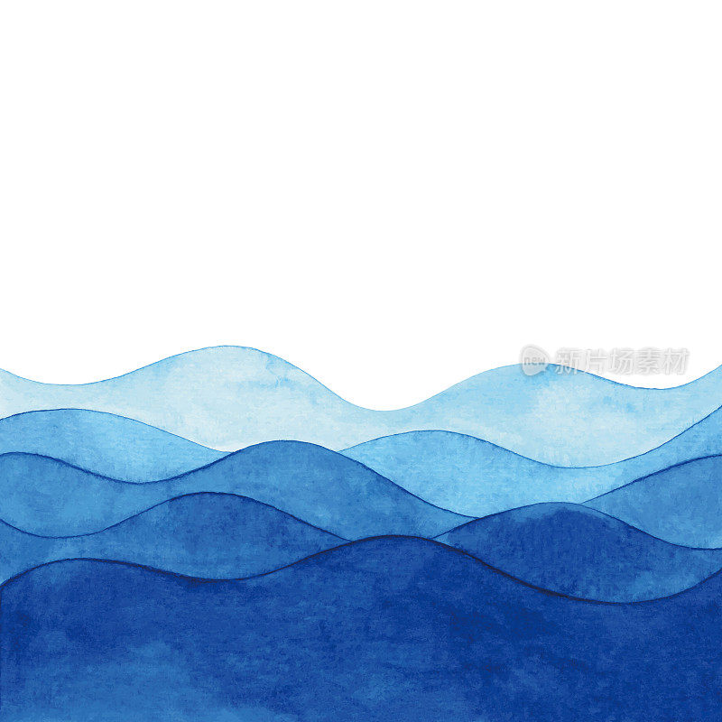 水彩背景与抽象的蓝色波浪