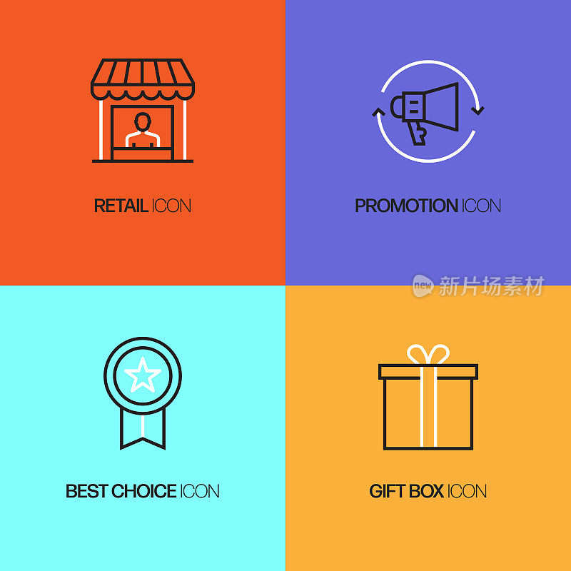 购物和零售相关的线路图标。向量符号说明。