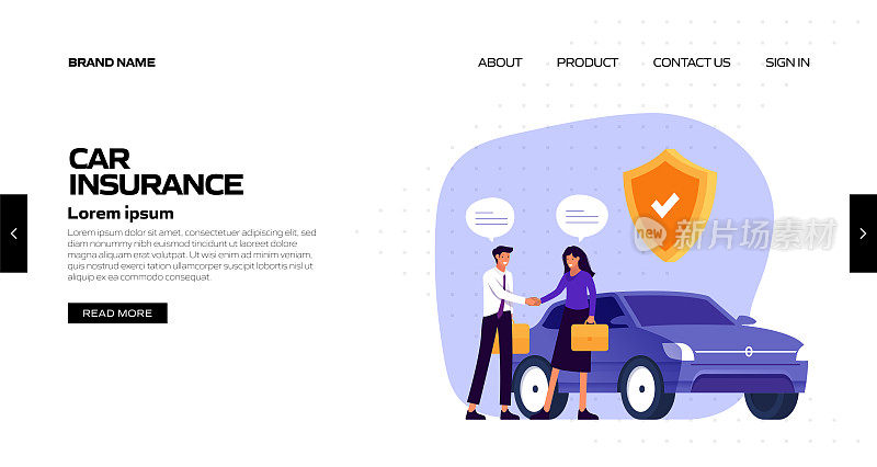 汽车保险概念矢量插图登陆页面模板，网站横幅，广告和营销材料，在线广告，业务演示等。