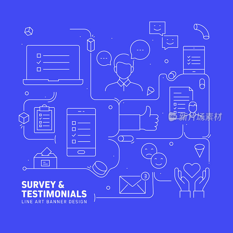 调查和感言相关的现代线风格矢量插图