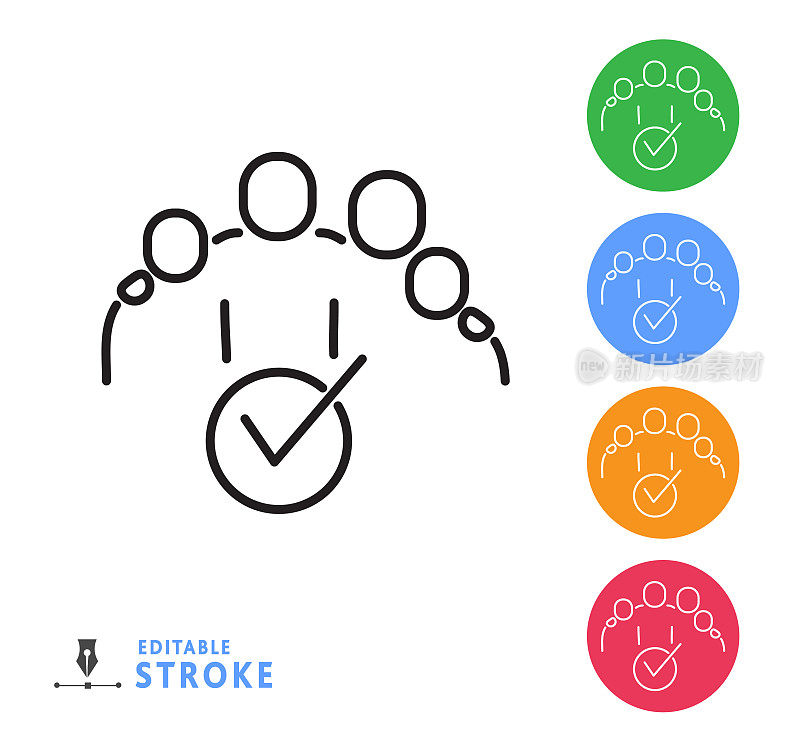 Covid-19流感病毒疫苗家族细线图标编辑中风