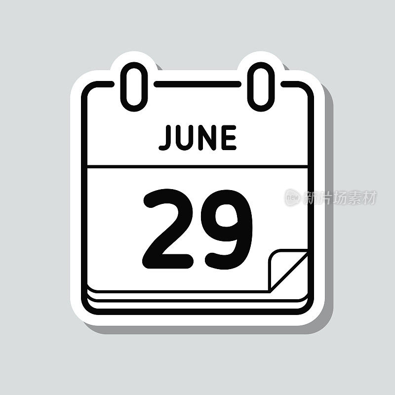 6月29日。灰色背景上的图标贴纸