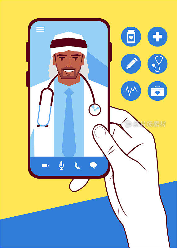 远程医疗帮助医生和患者在Covid-19期间保持联系，医生通过智能手机屏幕与患者在线交谈