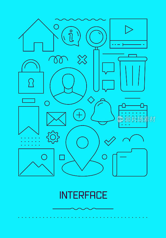 用户界面相关的现代线条设计手册，海报，传单，演示模板矢量插图
