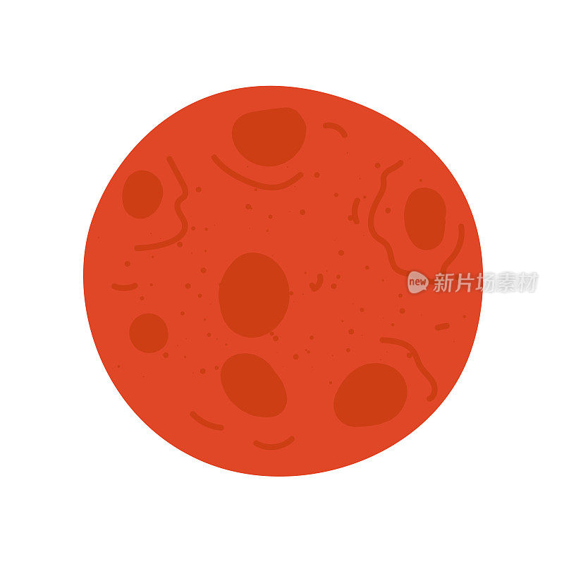 红色的月亮与月球表面的陨石坑绘制彩色图标。向量孤立的象征