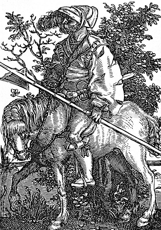 反叛的农民骑在马上