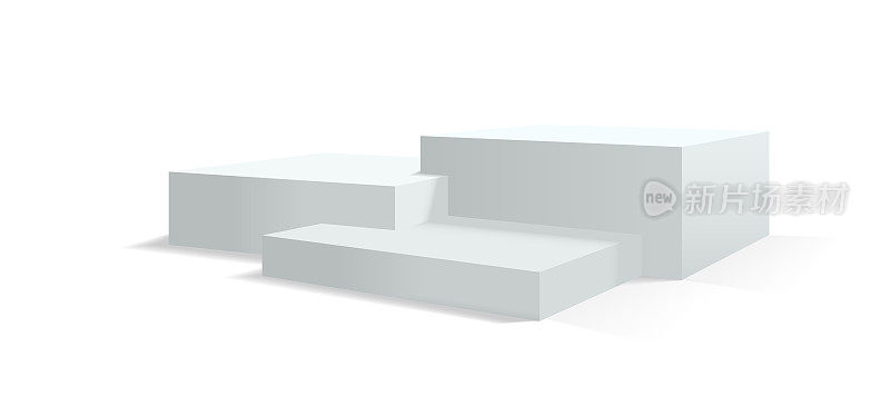 白色讲台基座背景，显示站或舞台平台背景，矢量3d渲染。白色工作室平台或产品展示台，方形的台架平台