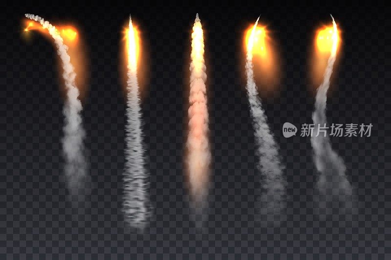 火箭的火焰烟雾轨迹，宇宙飞船的发射轨迹