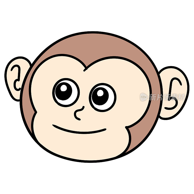 快乐可爱的脸猴头，矢量插图卡通表情。涂鸦画图标
