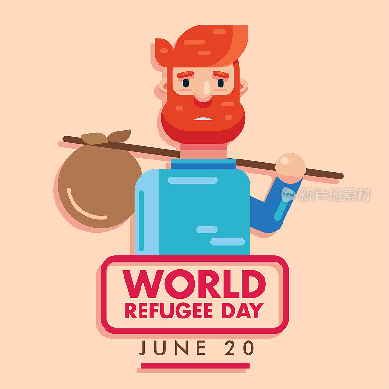 世界难民日6月20日，悲伤的人盖伊海报横幅图像矢量设计