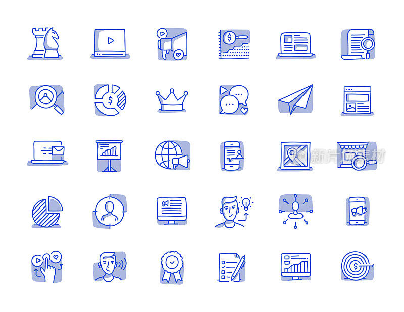 内容营销手绘线图标集