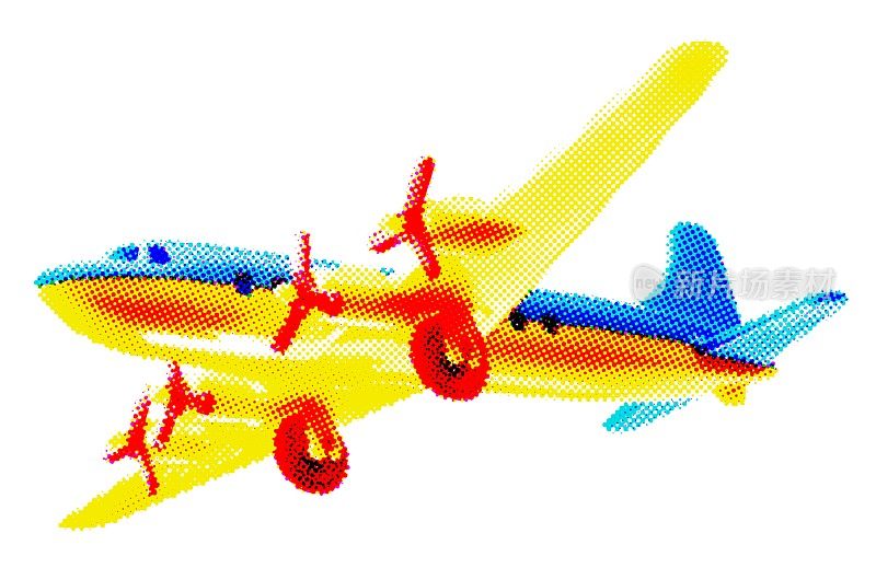 蓝色和黄色螺旋桨飞机