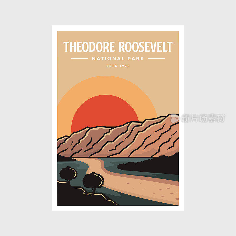 西奥多·罗斯福国家公园海报矢量插图设计