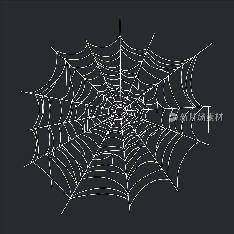 蜘蛛网特写黑色背景，万圣节蜘蛛网幽灵陷阱卡通蜘蛛网昆虫线在角落旧网蛛网，巧妙的矢量插图蛛网和蜘蛛网。被遗弃的蜘蛛网。