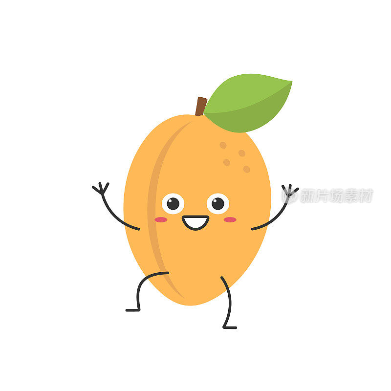 杏问候可爱的人物卡通多汁甜美的水果笑脸卡哇伊快乐快乐的情绪图标矢量插图。
