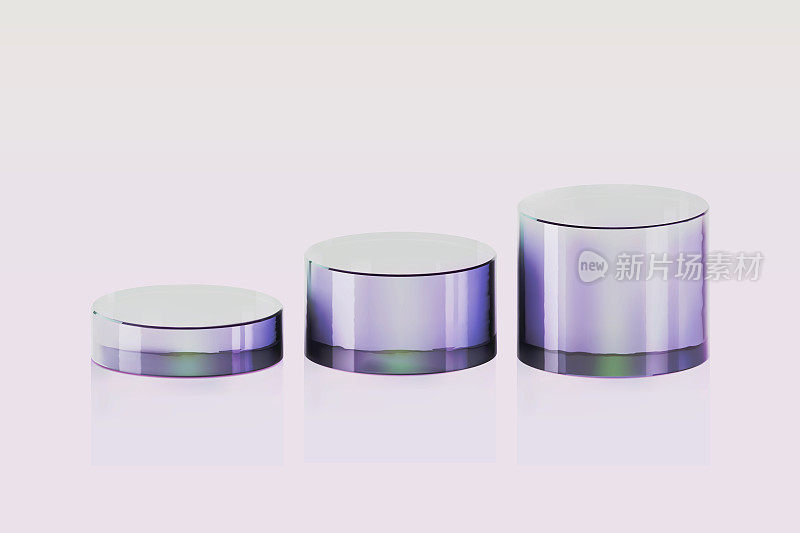 3d玻璃紫色讲台。美容产品展示化妆品最小场景。矢量化妆品推广阶段。