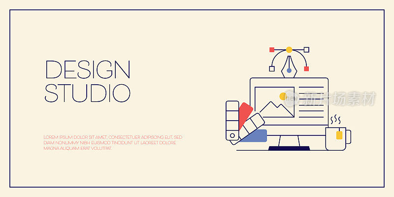设计工作室相关矢量概念插图。设计师，创意，灵感，潮流。