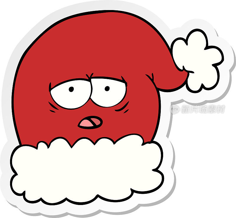 卡通圣诞老人帽子的贴纸疲惫的脸
