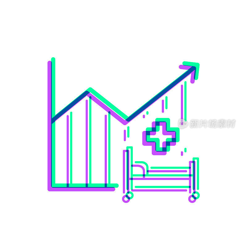 医院病床容量增加图表。图标与两种颜色叠加在白色背景上